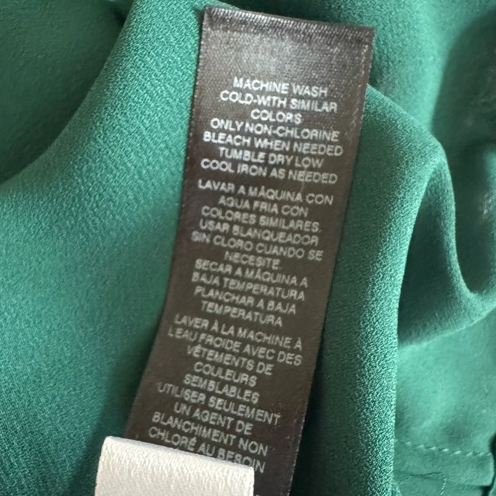 White House Black Market | Dark Green Tie Blouse - Picture 8 of 13